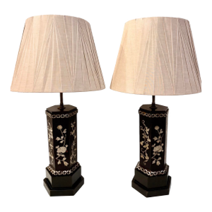Chinese Cong-Style Hexagonal Table Lamps From 60's