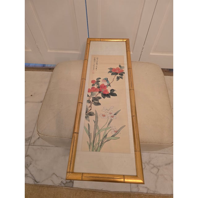 Vintage Asian Wc Painting Signed Bird of Paradise For Sale - Image 12 of 13