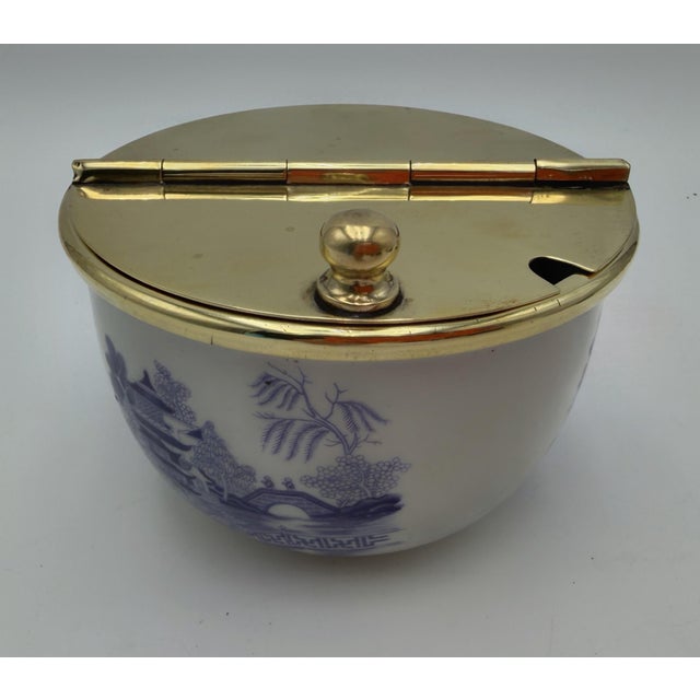 Vintage Chinoiserie Porcelain & Brass Covered Sugar Bowl For Sale - Image 11 of 11