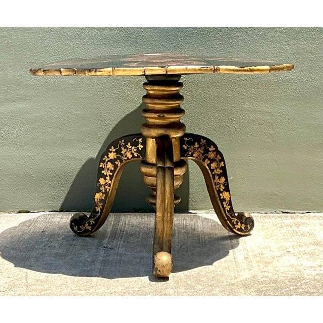 This remarkable vintage Victorian Chinese export center hall table is a richly decorative example of cross-cultural...