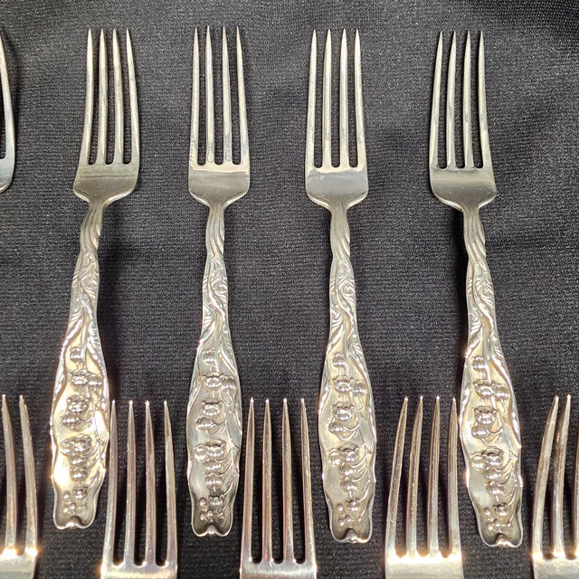 1900 - 1909 Antique Whiting Lily of the Valley Sterling Silver Luncheon Forks - Set of 12 For Sale - Image 5 of 13