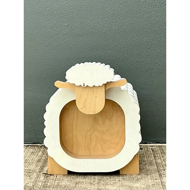 Vintage Sculptural Wood Sheep Low Stool For Sale - Image 4 of 13