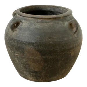 Early 20th Century Vintage Gray Ceramic 10" Water Vase With Four Handles
