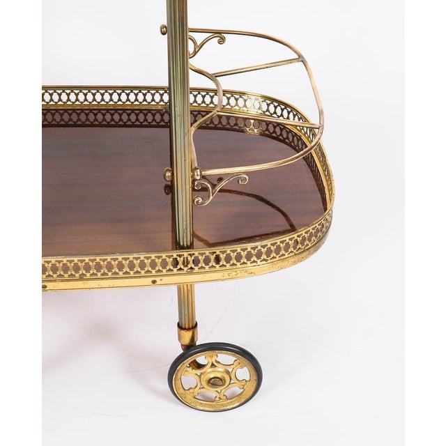 Mid-Century French Walnut and Brass Galleried Drinks Trolley, 1950s For Sale - Image 10 of 18