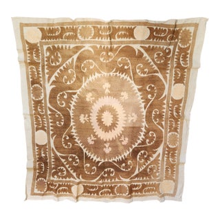 1930s Neutral Blonde Suzani Table Cover Fabric For Sale