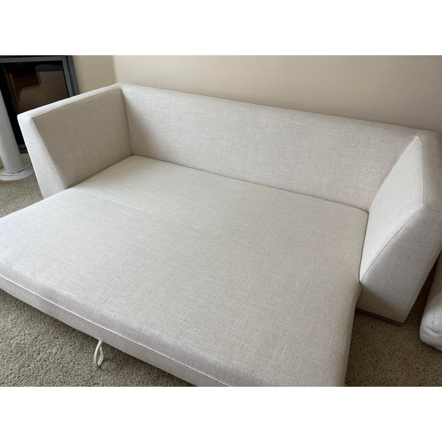 Modern Sofa Sleeper in a Soft Ivory/Cream Textured Fabric With Clean Contemporary Lines For Sale - Image 4 of 5
