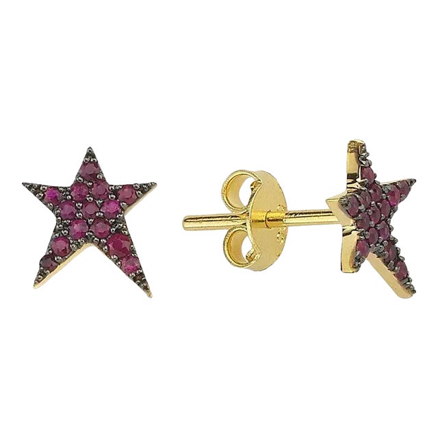 Own Your Story Ruby Rock Star Stud Earrings, 14k Yellow Gold - 2 Pieces For Sale