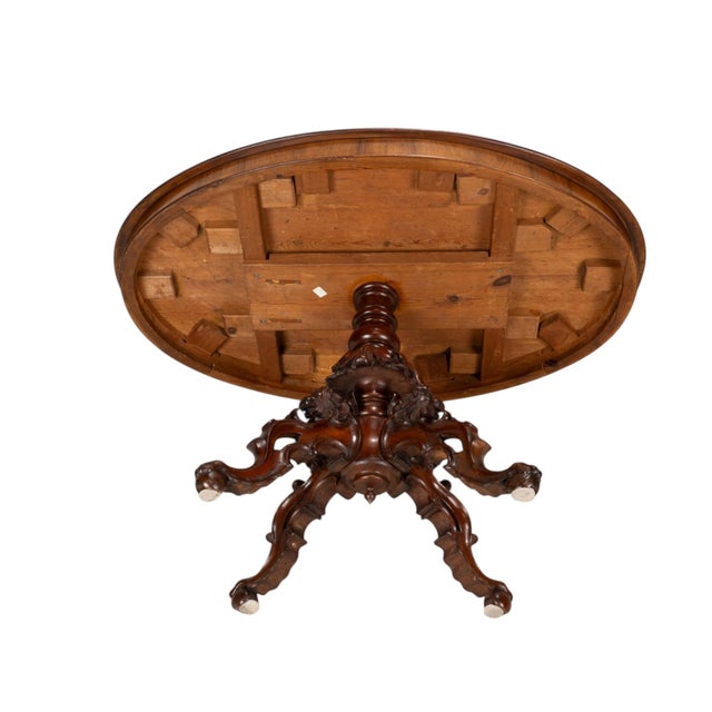 19th Century Renaissance Revival Carved Lion Oval Center Table For Sale - Image 13 of 17