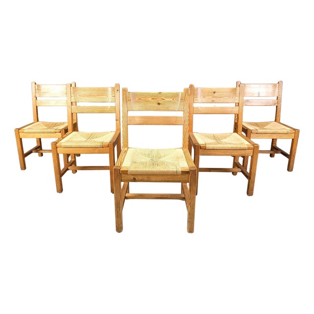 Pine Wood Dining Chairs from GM Mobler, 1960s, Set of 5 For Sale
