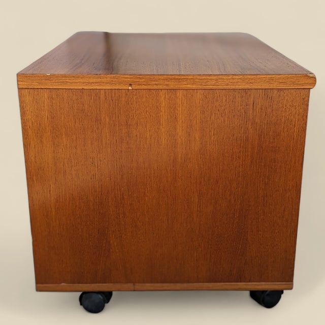 Wood Vintage Teak Rolling Cabinet or End Table For Sale - Image 7 of 15