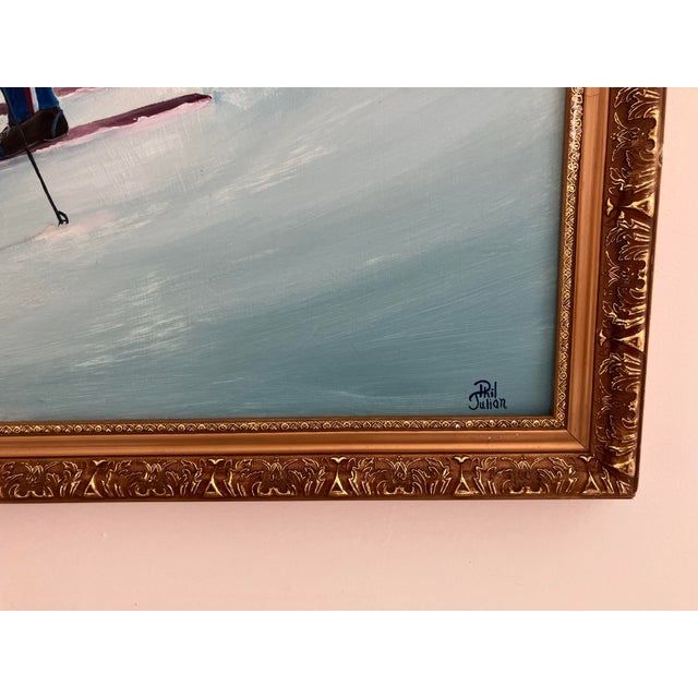 Late 20th Century Large Vintage Ski Scene Oil Painting by Phil Julian For Sale - Image 5 of 7