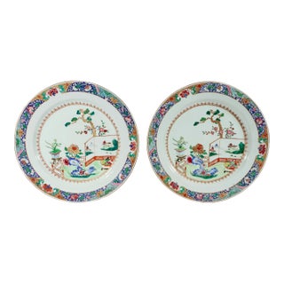 18th-Century Chinese Export Porcelain Famille Rose ‘Garden’ Dishes For Sale