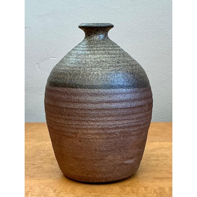 Brown Vintage Textured Studio Pottery Vase For Sale - Image 8 of 16