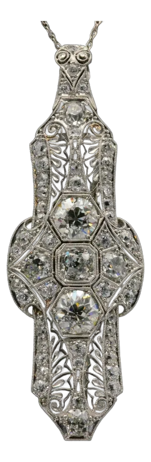 The Fontanna: Outstanding Antique Filigree Diamond Pendant in Platinum