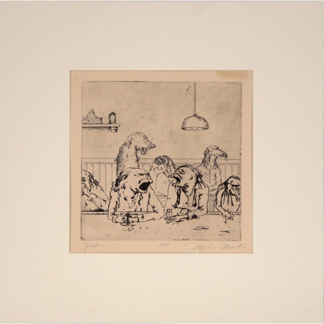 1970s "Conversations at the Bar" Figurative Animal Etching by Stephen Martin For Sale - Image 4 of 12