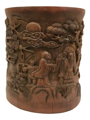 Chinese Carved Bamboo Brushpot Mountain Scenery