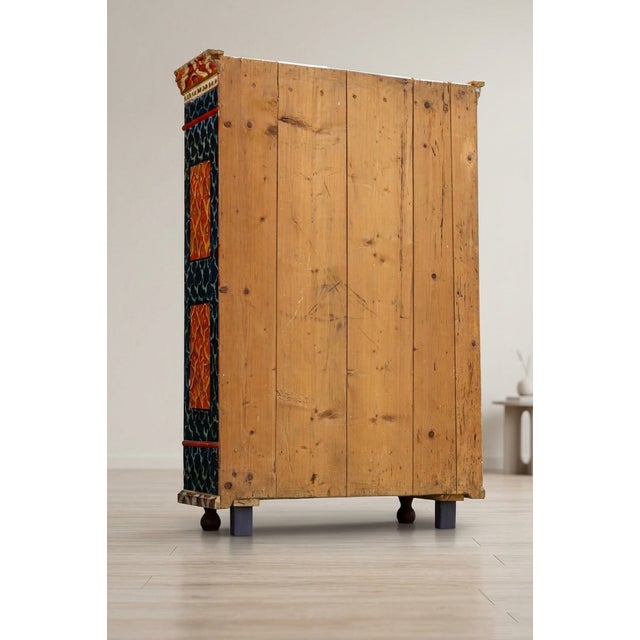 Wood Antique Baroque Folk Art Hand-Painted Cabinet in Wood, Central Europe, 1865 For Sale - Image 7 of 18