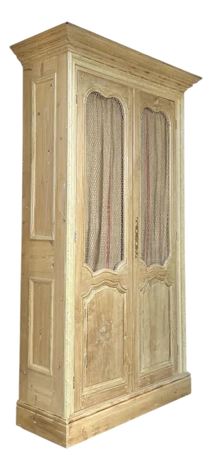 19th-C. Louis XV Style French Pine Cabinet / Bookcase / Armoire W/ Ticking