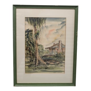 Vintage Johnny Donnels Louisiana Bayou Watercolor Painting – Cypress Landscape For Sale
