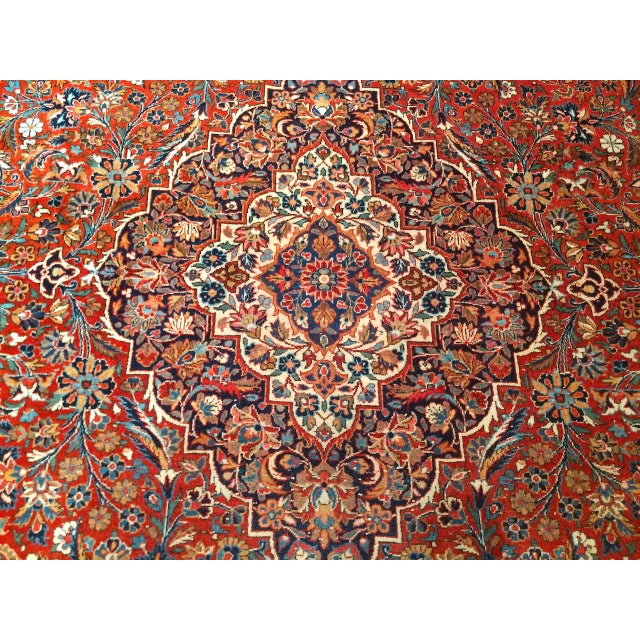 Early 20th Century Persian Kashan Rug, Hand-Knotted Wool & Cotton, Floral Garden Pattern, Brick-Red & Ivory, 9x12 For Sale - Image 9 of 13