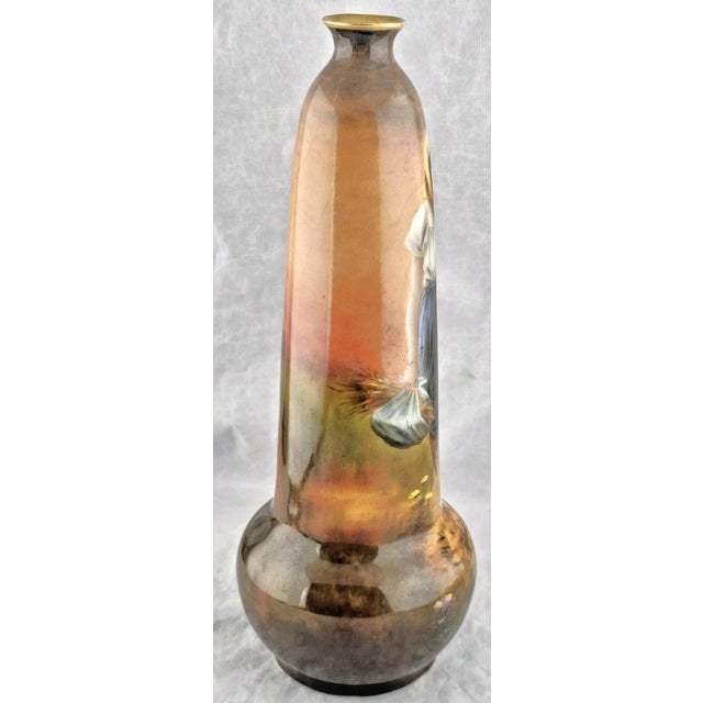 Late 19th Century Antique 1890s Luscian Ware Vase Signed by Engelbert Brodel Hand Painted Germany For Sale - Image 5 of 11