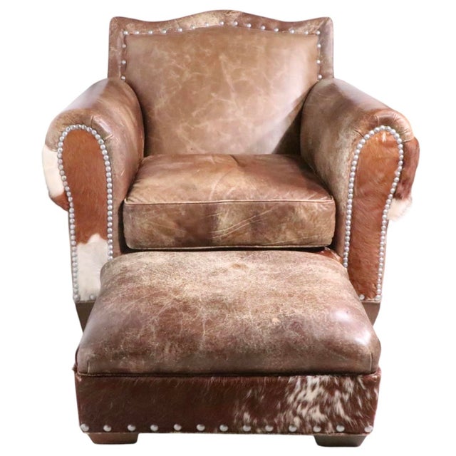 Rustic Old Hickory Hide and Leather Club Chair and Ottoman For Sale - Image 14 of 16