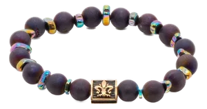 Fleur De Lis Purple Agate Beaded Bracelet