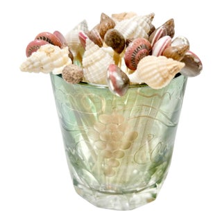 Coastal Shell Cocktail Pick Set With Etched Green Glass – Vintage Entertaining Barware - Set of 30 For Sale