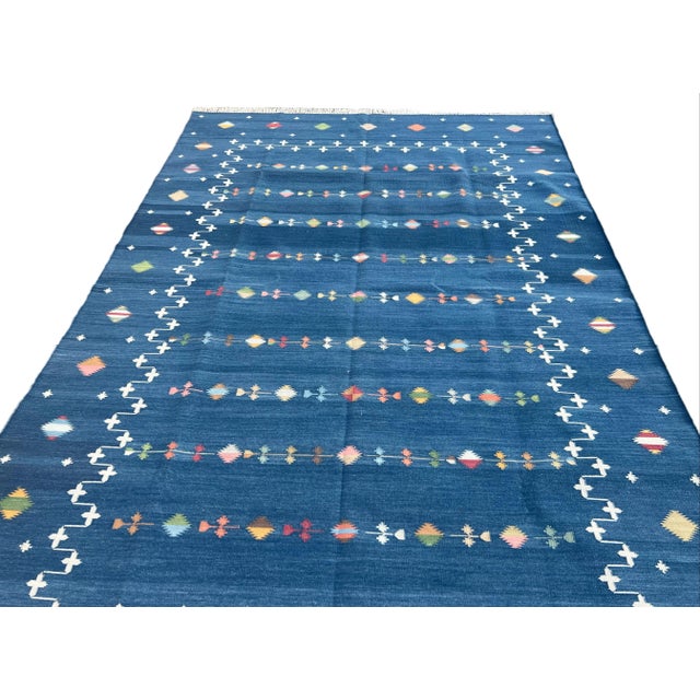 Textile Not Yet Made - Made To Order Handmade Cotton Vegetable Dyed Area Rug Denim Blue Shooting Star Dhurrie - 9'x12' For Sale - Image 7 of 11