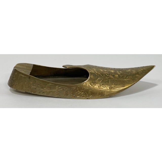 Mid 20th Century Brass Etched Indian Slipper Shoe Ashtray For Sale - Image 4 of 8