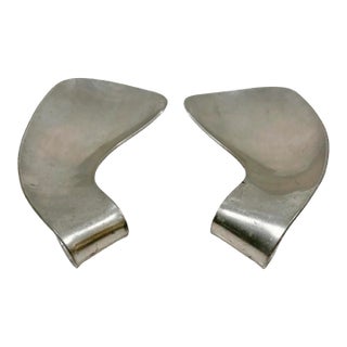 1970s Modernist Pewter Salad Serving Utensils by Shirley Charron Mid Century Mod For Sale