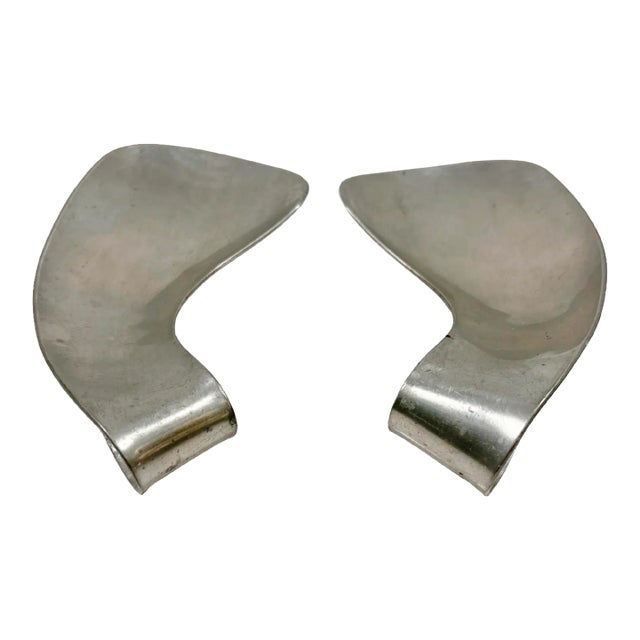 1970s Modernist Pewter Salad Serving Utensils by Shirley Charron Mid Century Mod For Sale