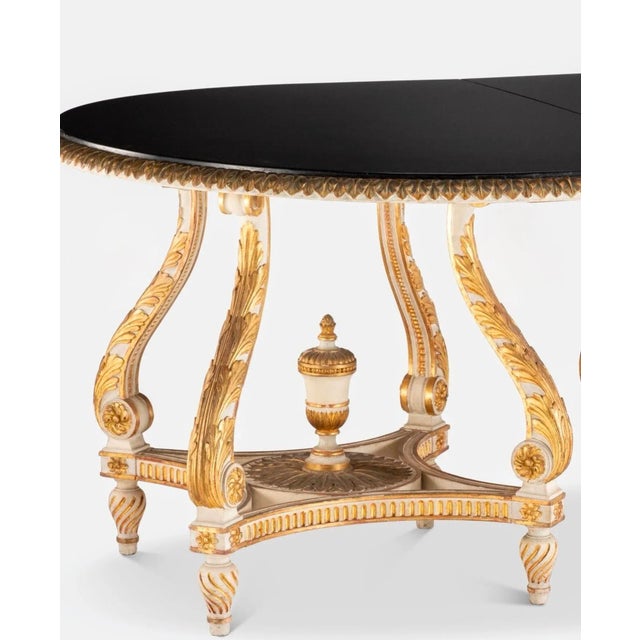 1940s French Louis XVI Creamy White Black Gilt Wood Double Pedestal Extension Dining Table by Maison Jansen Paris For Sale - Image 14 of 18