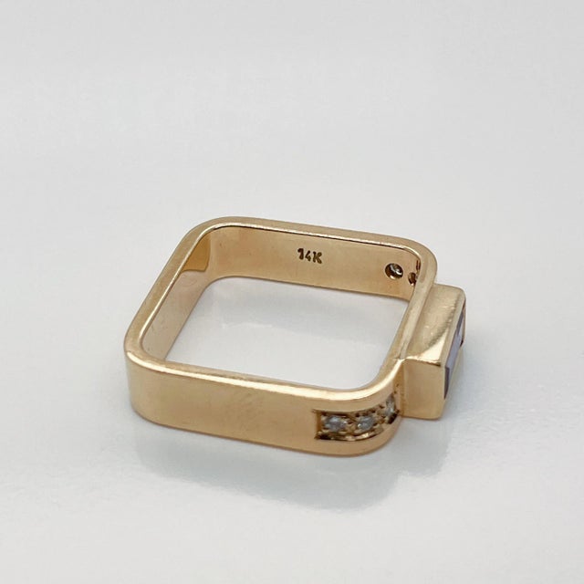 Modern Signed Gabriel Ofiesh 14 Karat Gold & Tanzanite Band Ring Size 6 For Sale - Image 3 of 12