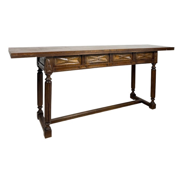 Spanish Carved Drop-Leaf Console Table, 1930s For Sale