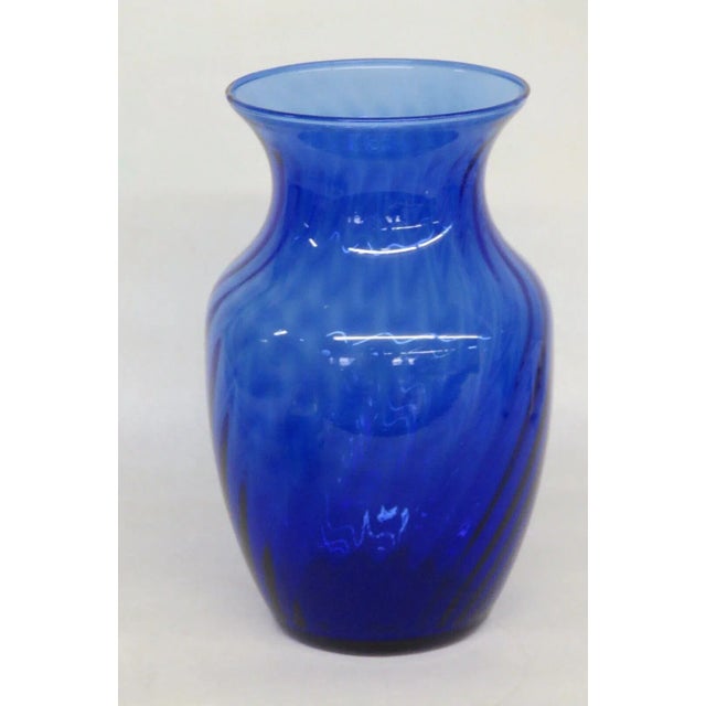 Mid 20th Century Indiana Glass Style Cobalt Blue Optic Swirl Hand Blown Vase For Sale - Image 5 of 12