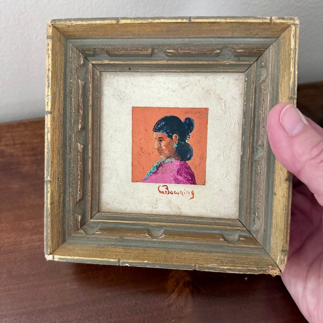 1930s John Gaitha Browning "Navajo Woman" Oil Painting Framed Original For Sale - Image 9 of 10