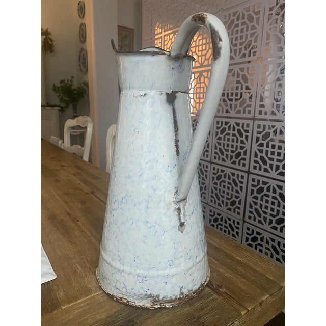 Farmhouse Mid 20th Century Large French Enamel Water Pitcher For Sale - Image 3 of 7