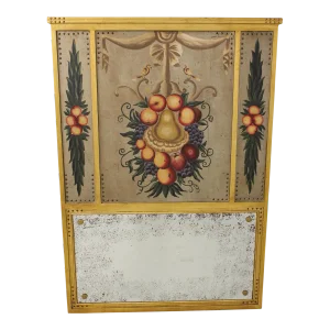 Large Gold Gilt Fruit Decorated Panel Trumeau Mirror