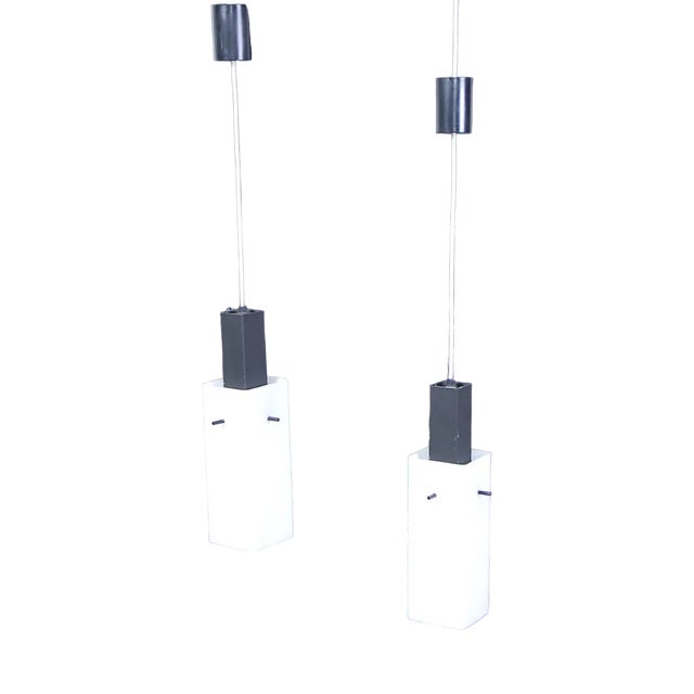 Vintage Hanging Lamps in Opal Glass, 1950s, Set of 2 For Sale