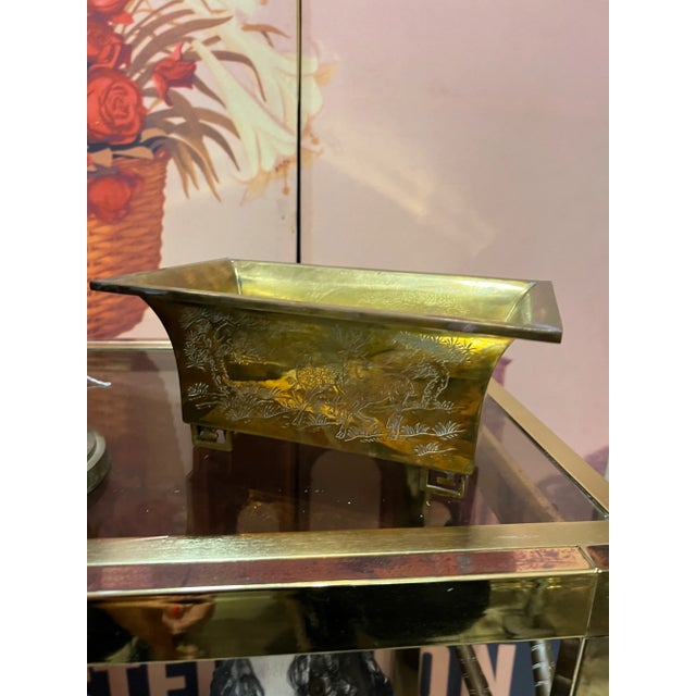 1970s Greek Key Footed Brass Planter For Sale - Image 4 of 4