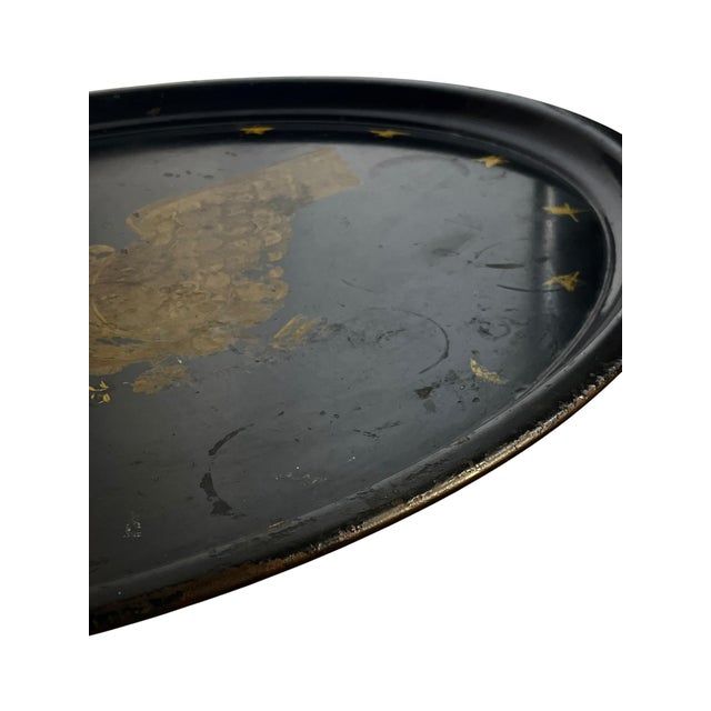 Early 20th Century Antique American Black & Gold Tole Tray With Federal Eagle Motif, Early 20th Century For Sale - Image 5 of 11