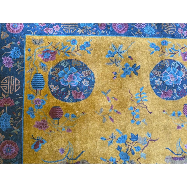 Textile A Stunning Antique 5' X 8' Gold Ground Art Deco Mandarin Chinese Rug Circa 1920 For Sale - Image 7 of 8