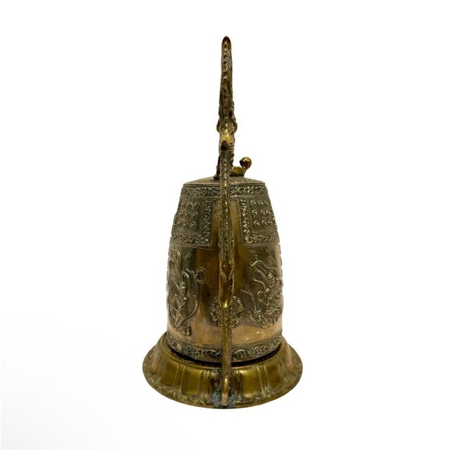 Vintage Asian Temple Dragon Bronze Bell on Stand Hammer Pendulum Rare. For Sale - Image 4 of 11