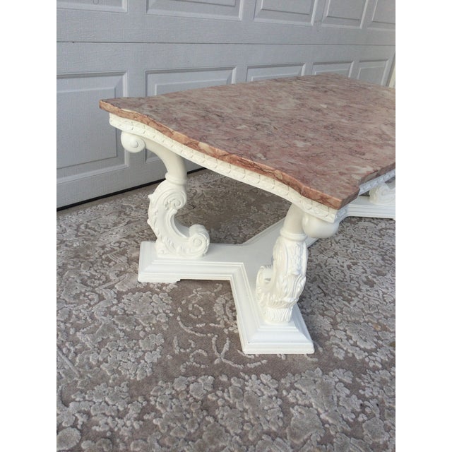 French Provincial Mid 20th Century Hollywood Regency French Carved Pink Marble For Sale - Image 3 of 11