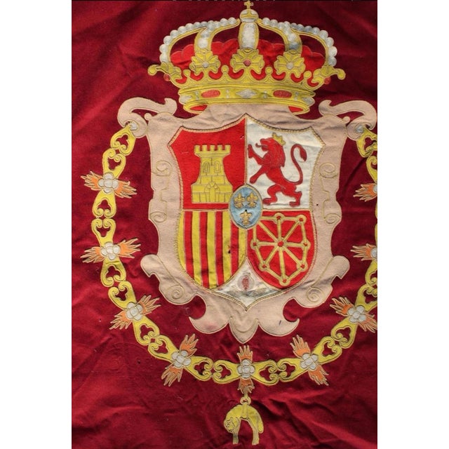 Impressive large-scale Spanish royal armorial textile, executed in richly colored appliquéd wool and fabric on a deep...