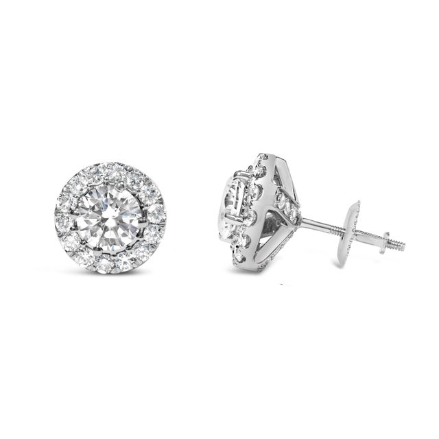 Contemporary 14K White Gold 3.0 Cttw Lab-Grown Diamond Hidden Halo Stud Earrings For Sale - Image 3 of 5