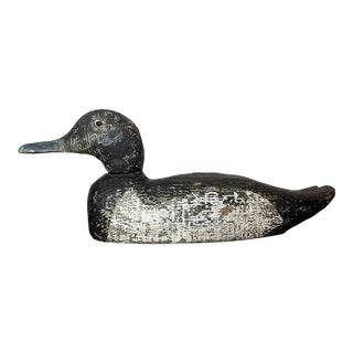 Antique 1920s Hand Carved Wood Folk Art Bluebill Drake Duck Decoy Bird Sculpture For Sale