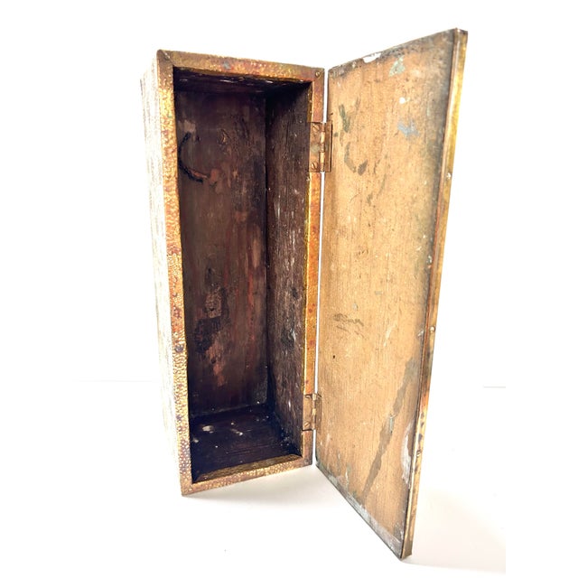 Vintage Brass Box Hammered Repoussé Slipper Box For Sale - Image 9 of 11