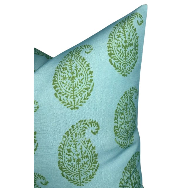 Paisley Pillow Cover in Blue and Green, 22x22 Pillow For Sale - Image 4 of 4